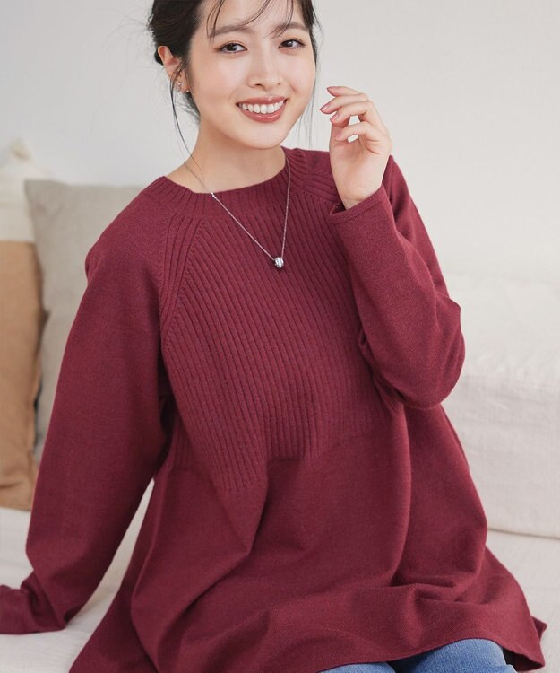 Tiaclasse 【新色追加・洗える】ミドルリブニットチュニック ボルドー