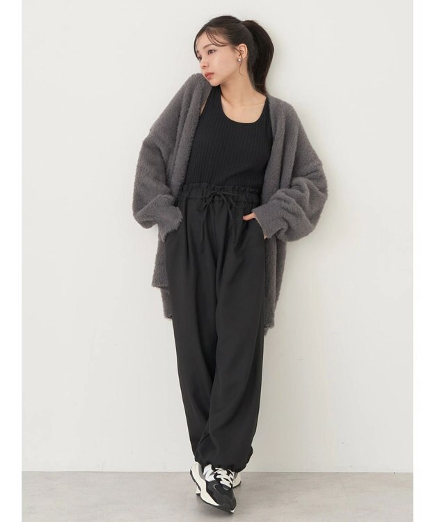 earth music&ecology 裾ドロストパラシュートパンツ Black