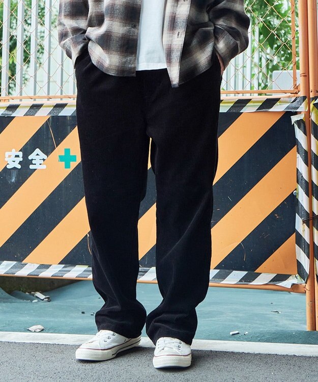 WEGO 【ウエストゴム/ユニセックス着用ITEM】コーデュロイイージーストレートパンツ ブラック