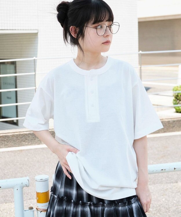 WEGO 【ユニセックス着用ITEM/MLサイズ展開】リラックスフィットヘンリーネックT（SS） ホワイト