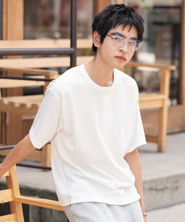 WEGO 【ユニセックス着用ITEM/MLサイズ展開】リラックスフィットヘンリーネックT（SS） ホワイト