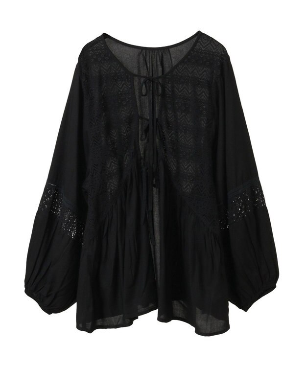 earth music&ecology レーヨンレースデザインシャツ Black