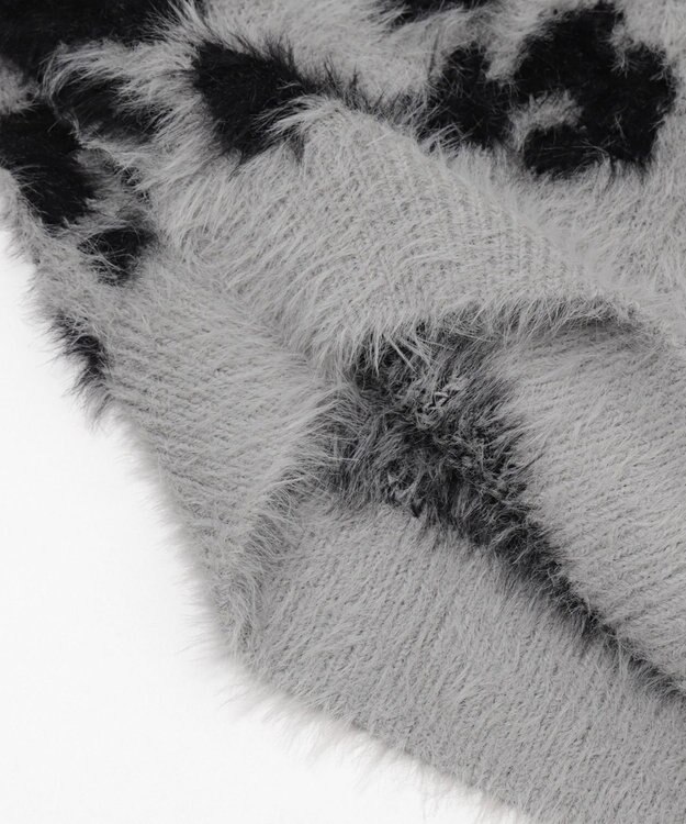 WEGO レオパードシャギーショートニット グレー