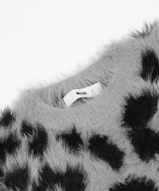 WEGO レオパードシャギーショートニット グレー