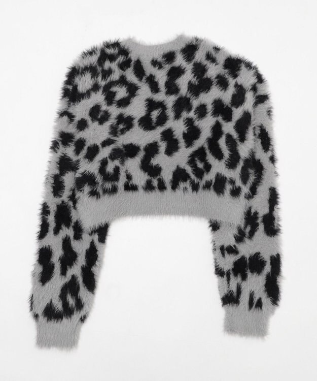 WEGO レオパードシャギーショートニット グレー