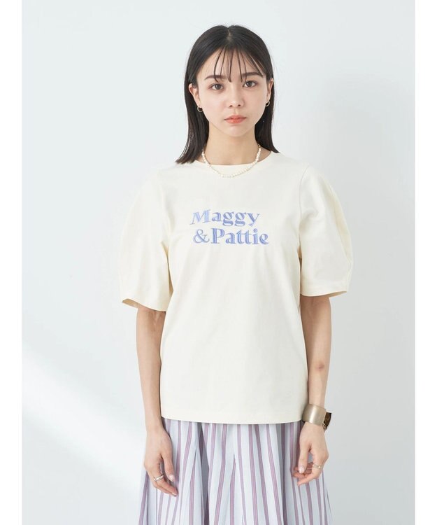 earth music&ecology フォルムスリーブ刺繍ロゴＴＥＥ Off White