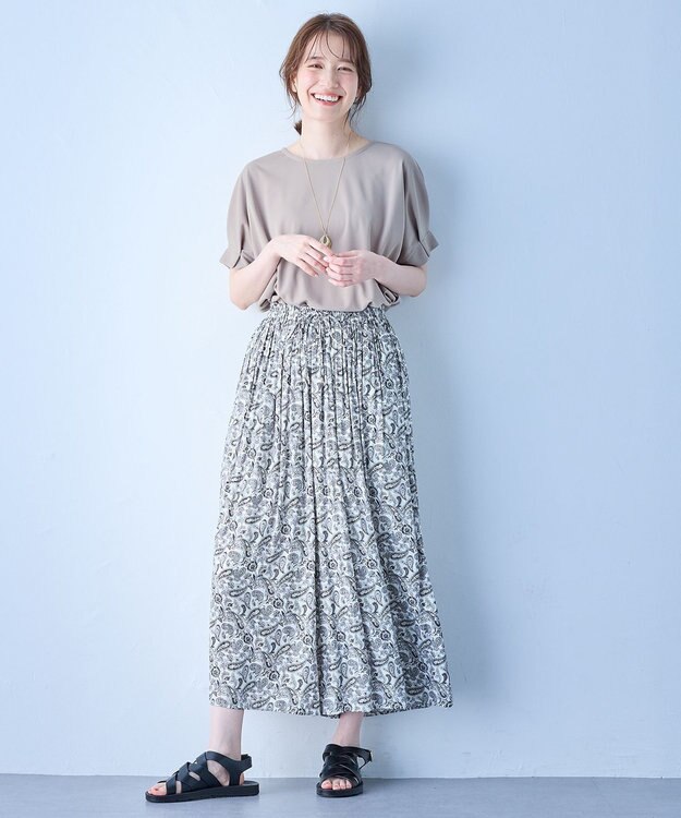 ANY 【洗濯機可】タックスリーブドルマンTシャツ ベージュ