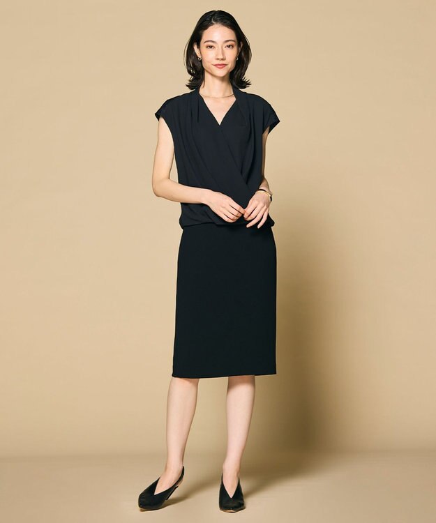 BEIGE， OLIVE / カシュクールフレンチスリーブブラウス Black