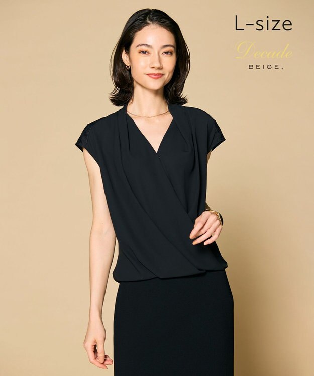 BEIGE， 【L-size】OLIVE / カシュクールフレンチスリーブブラウス Black