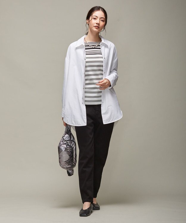 ICB 【洗える】 ハイブリッドボーダー ニットプルオーバー クリアホワイト×クリアブラック系