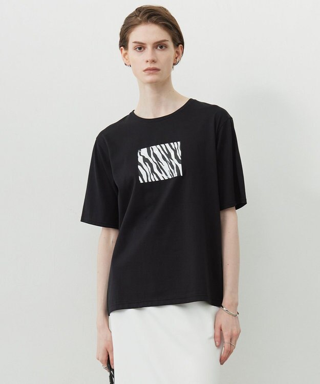 ICB L 【接触冷感・UVケア・洗える】ゼブラ柄 TEE ブラック系