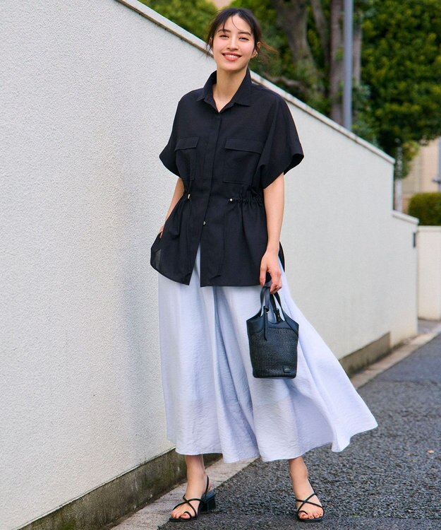 UNFILO ヴィンテージシアー ギャザーワイドパンツ ライトブルー