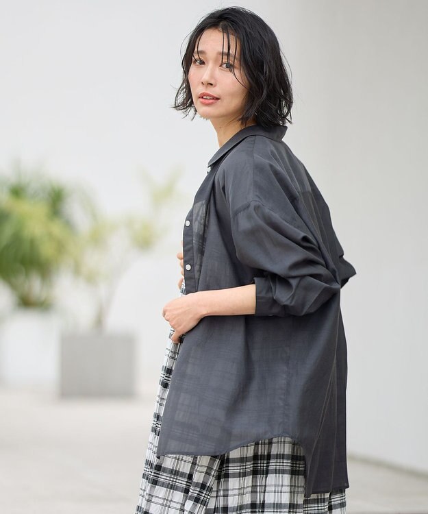 ANY シアーシャツブラウス チャコール