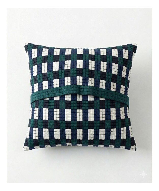 TRICOTE チェック柄ピクセルクッションカバー 42GREEN