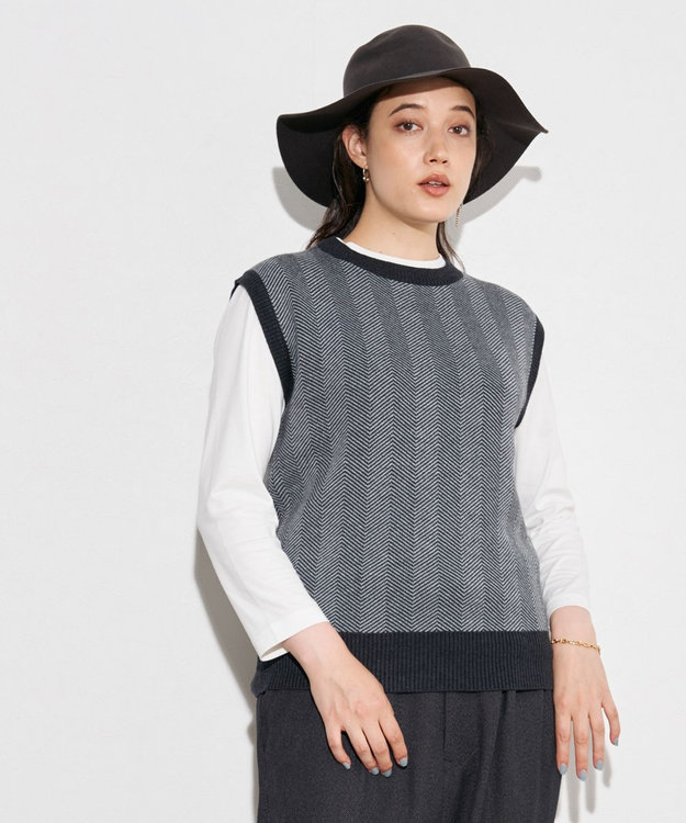 J.PRESS YORK STREET 【WOMEN】ヘリンボーンニットベスト グレー系3