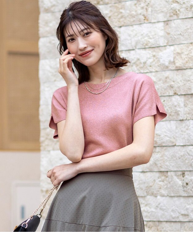 ANY SIS 【接触冷感・UVカット・洗える】ビューティクール フレンチ ニットＴ ピンクラメ