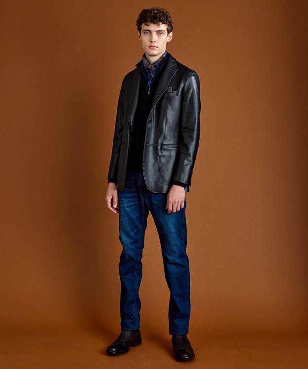 JOSEPH ABBOUD 【暖か起毛裏地付/ストレッチ】 レイヤード デニム パンツ ネイビー系