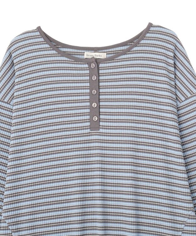 Green Parks ヘンリーネックワンピース Border Blue