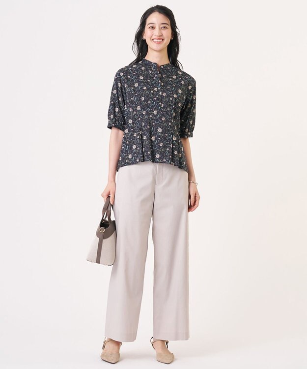 J.PRESS LADIES S 【人気素材】セルロースリネンストレッチ セミワイド パンツ ナチュラル系