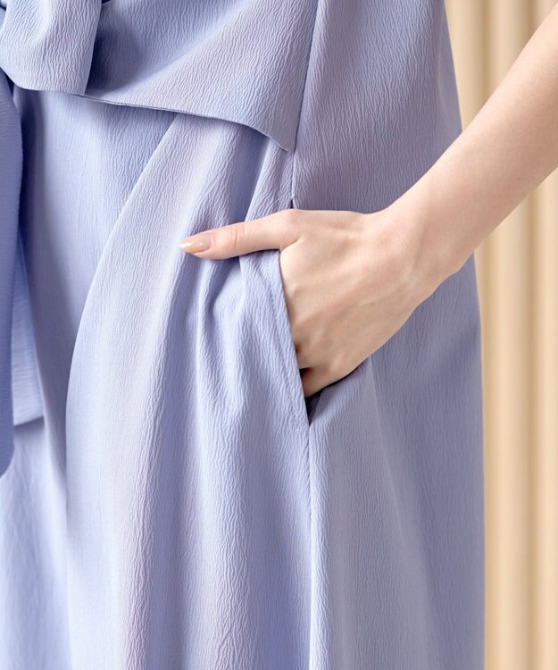 Tiaclasse L 【2WAY・洗える】ウエストリボンフレンチスリーブマキシワンピース ブルー