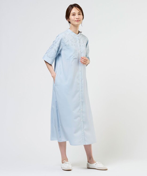 J.PRESS LADIES 【WEB限定カラーあり】エンブロイダリー シャツ ワンピース 【WEB限定】サックスブルー系