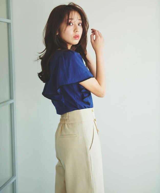 Feroux 【UVケア】バイカラーラッフルスリーブ Ｔシャツ ブルー系