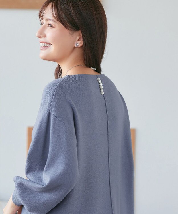 Tiaclasse L 【安田美沙子さん着用・洗える】ボリュームパフスリーブニットチュニック ブルー