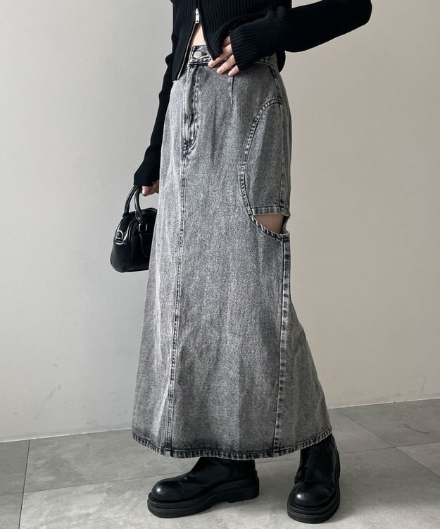 WEGO サークルカットレイヤードデニムロングスカート デニムブラックソノタ