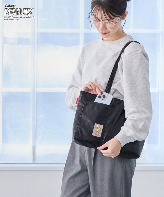 ROOTOTE 8445【スヌーピー】IP.A4アーキャトルワイド.メタリック.ピーナッツ-0Q 01：ブラック