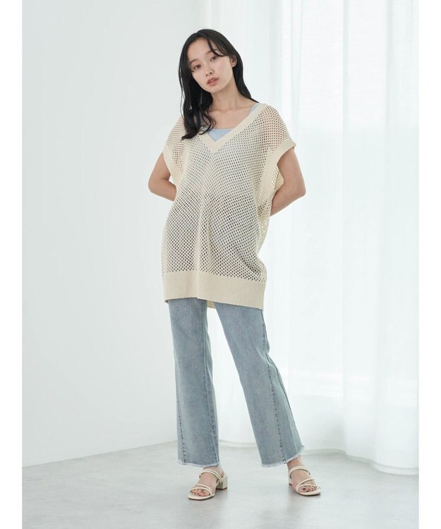 earth music&ecology Ｖネックメッシュベスト Ivory