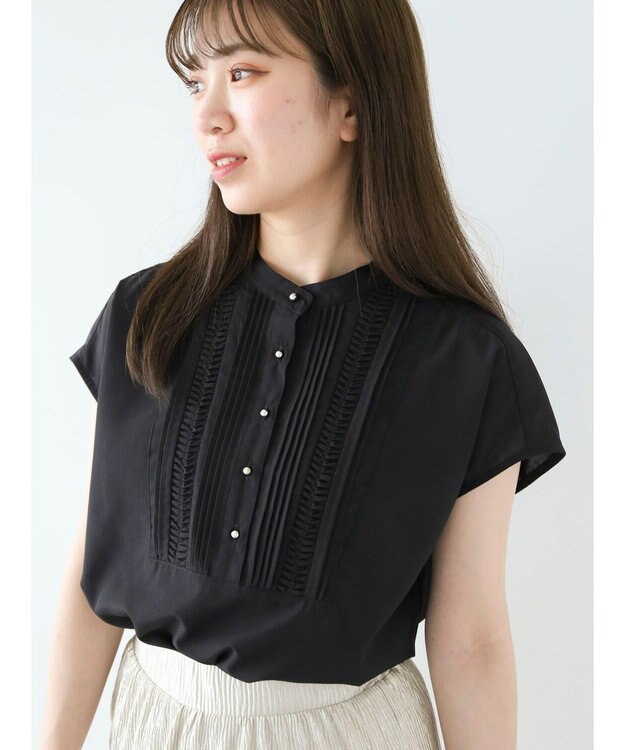 Green Parks ・ＥＬＥＮＣＡＲＥ　ＤＵＥ　ピンタックフレンチブラウス Black