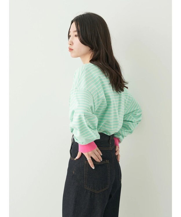 earth music&ecology トリカラーボーダーロンＴＥＥ Mint Green