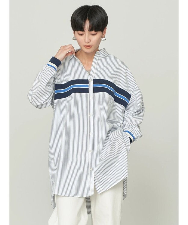 AMERICAN HOLIC リブラインシャツチュニック Stripe Sax