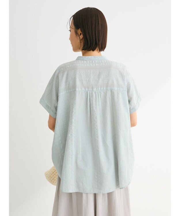 Green Parks インド綿  バンドカラーデザイン５分袖シャツ Mint