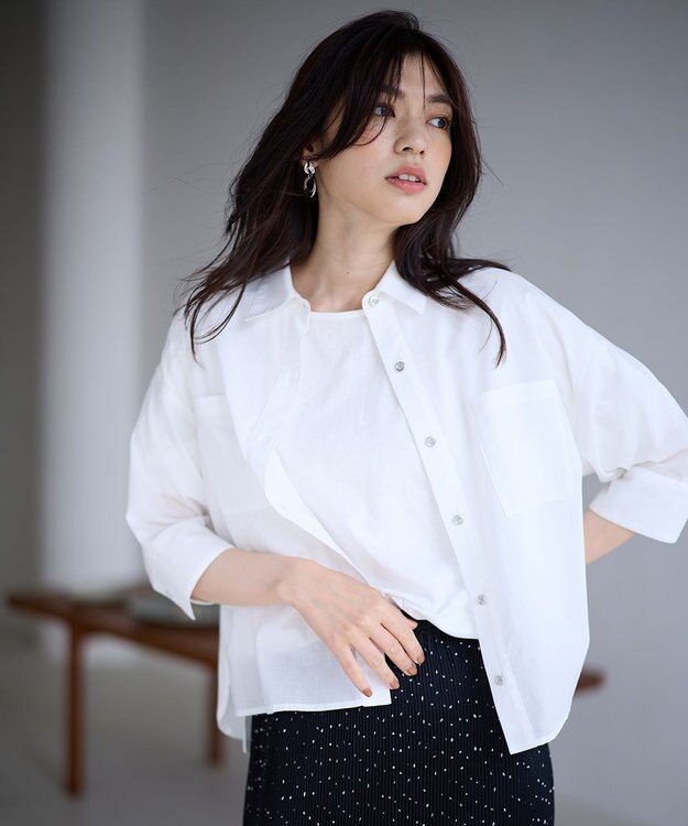 ANY コットンエアーウォッシュ5分袖シャツ ホワイト