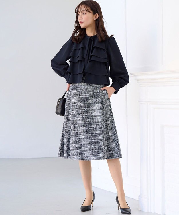 組曲 【KUMIKYOKU NAVY】コンフォータブルドレープ フリルブラウス ネイビー系