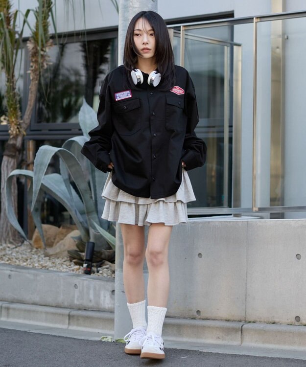 WEGO 【ユニセックス着用ITEM】ワッペンワークシャツ（LS） ブラック