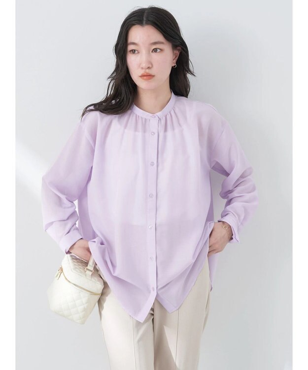 earth music&ecology シアーギャザーネックブラウス Lavender