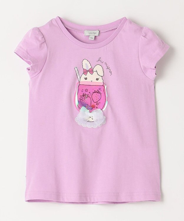 ANY KIDS シャラシャラ ビーズ入り Tシャツ ライラック×ウサギ