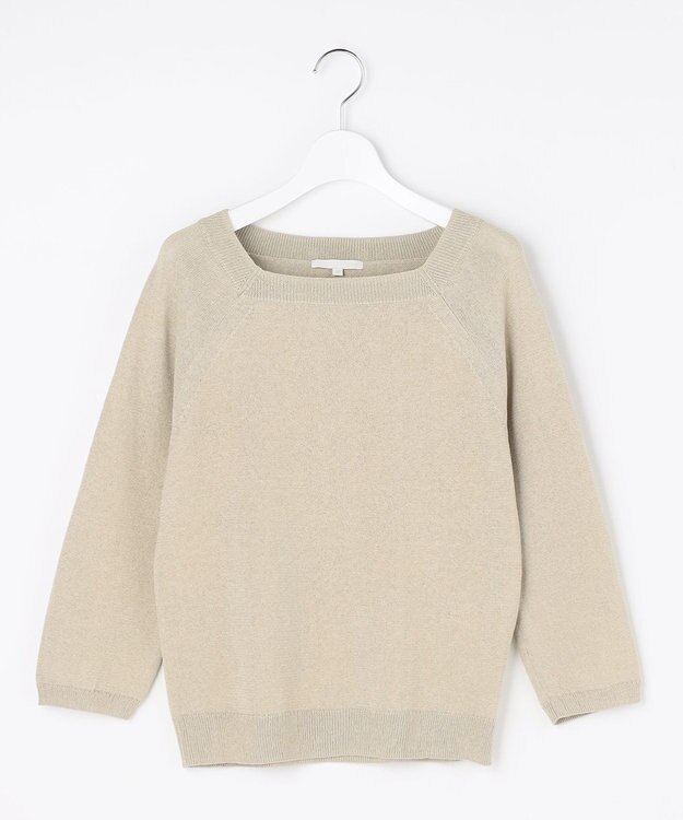 自由区 L ペーパーコットンスクエアネックニット プルオーバー ベージュ