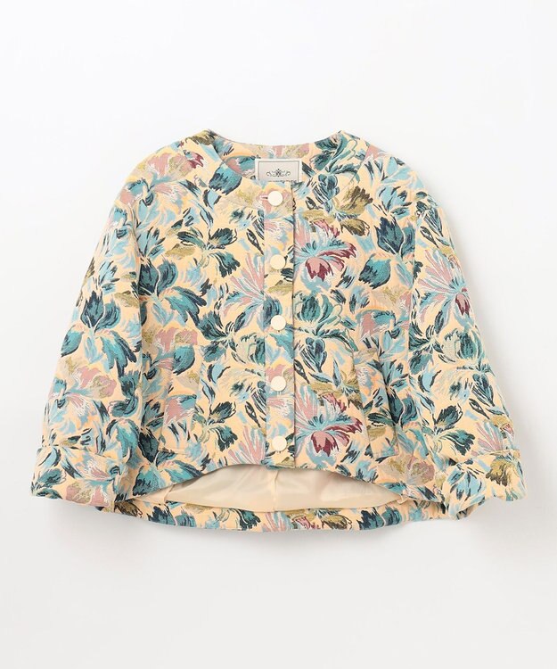 GRACE CONTINENTAL フラワージャガードノーカラージャケット イエロー