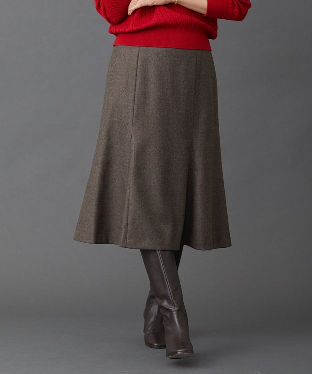 J.PRESS LADIES 【洗える】フラノハンドウォッシュ マーメイド スカート ダークブラウン系