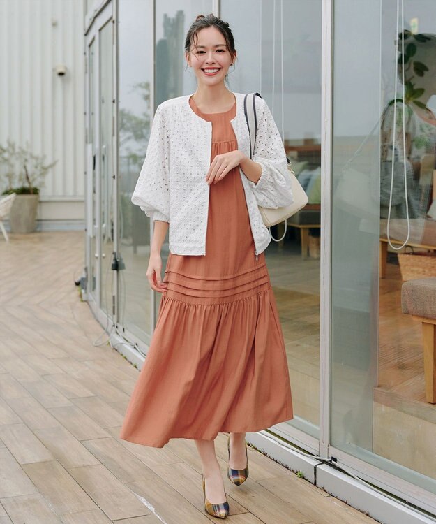 Tiaclasse L 【洗える】パンチングレースブルゾン オフホワイト