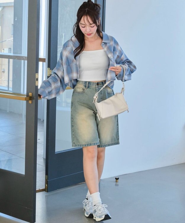 WEGO チェックショートシャツ サックス