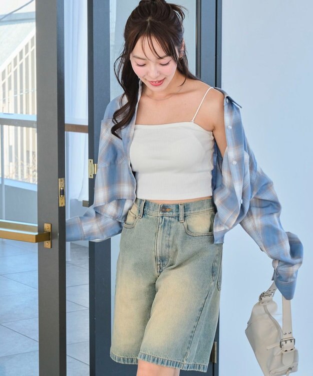 WEGO チェックショートシャツ サックス