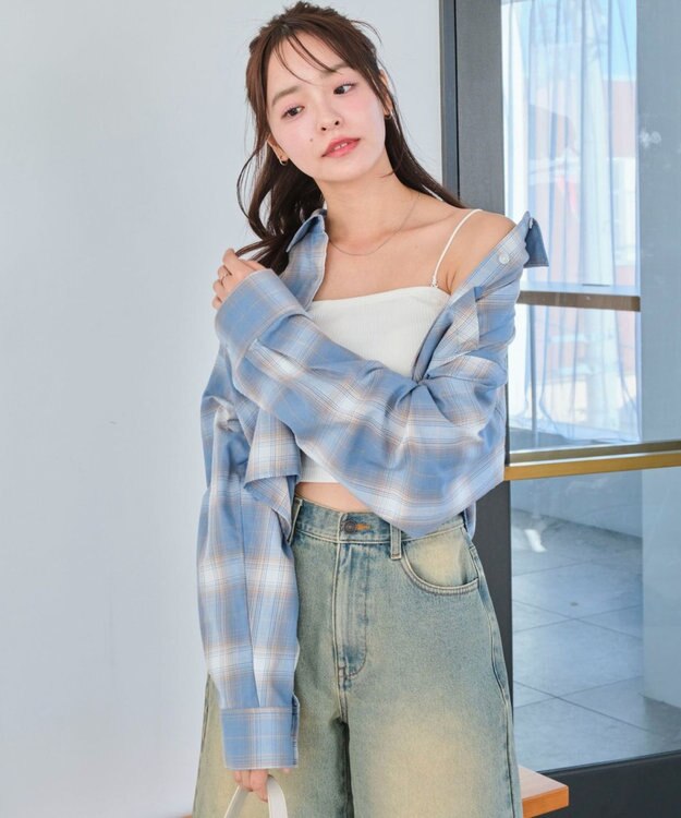 WEGO チェックショートシャツ サックス