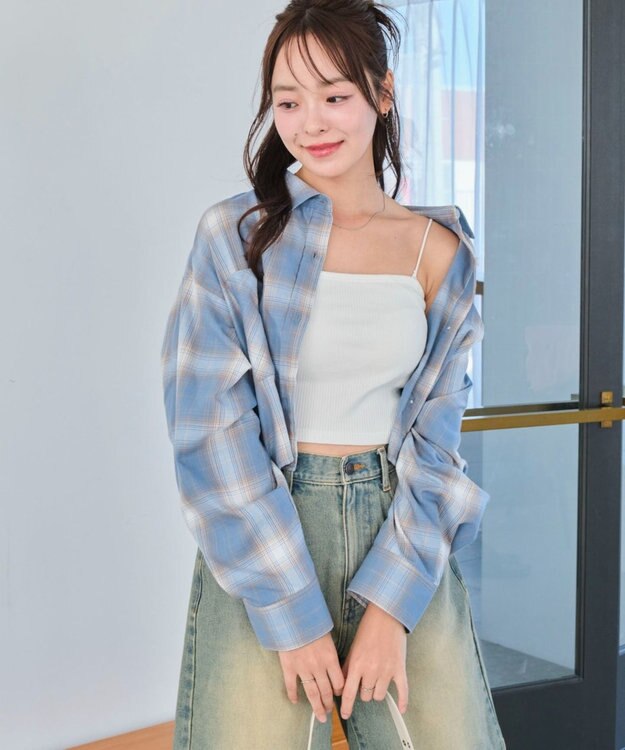 WEGO チェックショートシャツ サックス