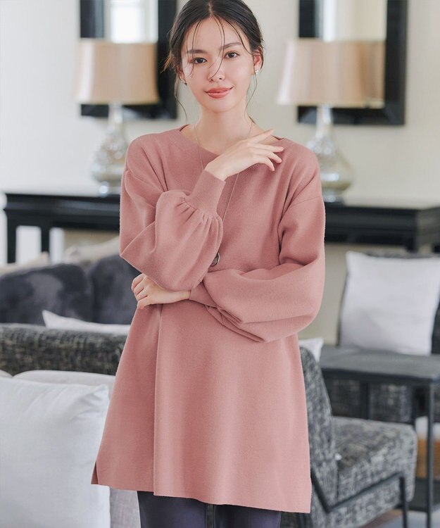 Tiaclasse L 【安田美沙子さん着用・洗える】ボリュームパフスリーブニットチュニック ピンク