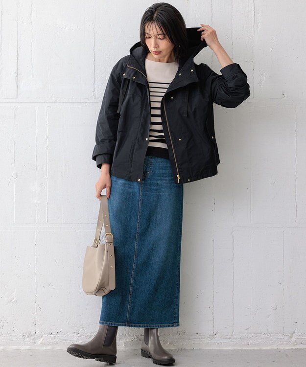 23区 L 【撥水加工/洗える】ブライトタフタ マウンテンパーカー ネイビー系