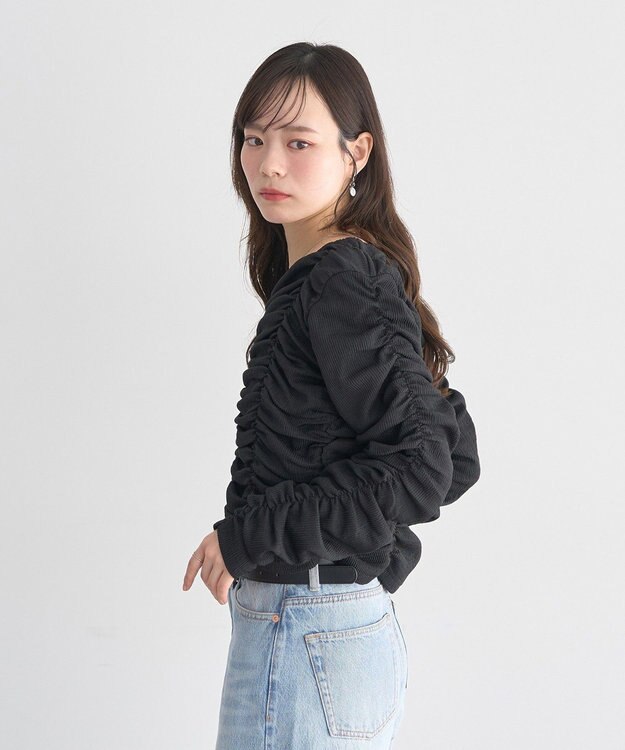 earth music&ecology フロントホックシャーリングトップス Black